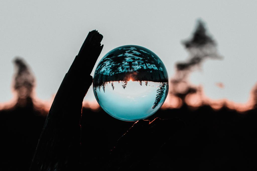 glass ball that reflects the landscape upside down